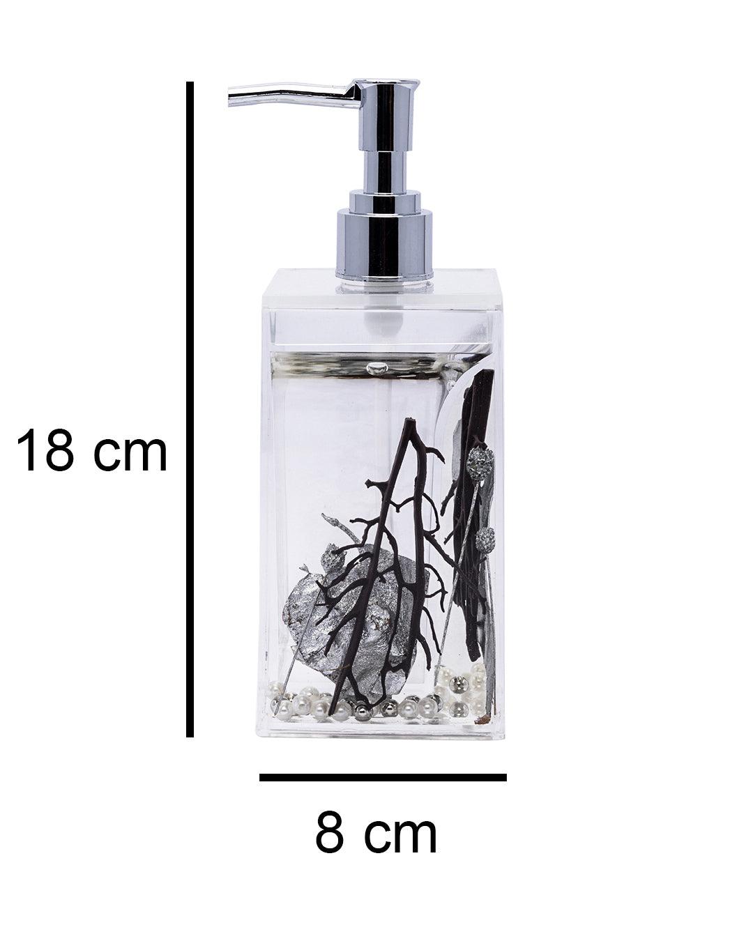 Soap Dispenser, Refillable & Reusable, Floral Design, Silver Colour, Plastic, 250 mL - MARKET 99