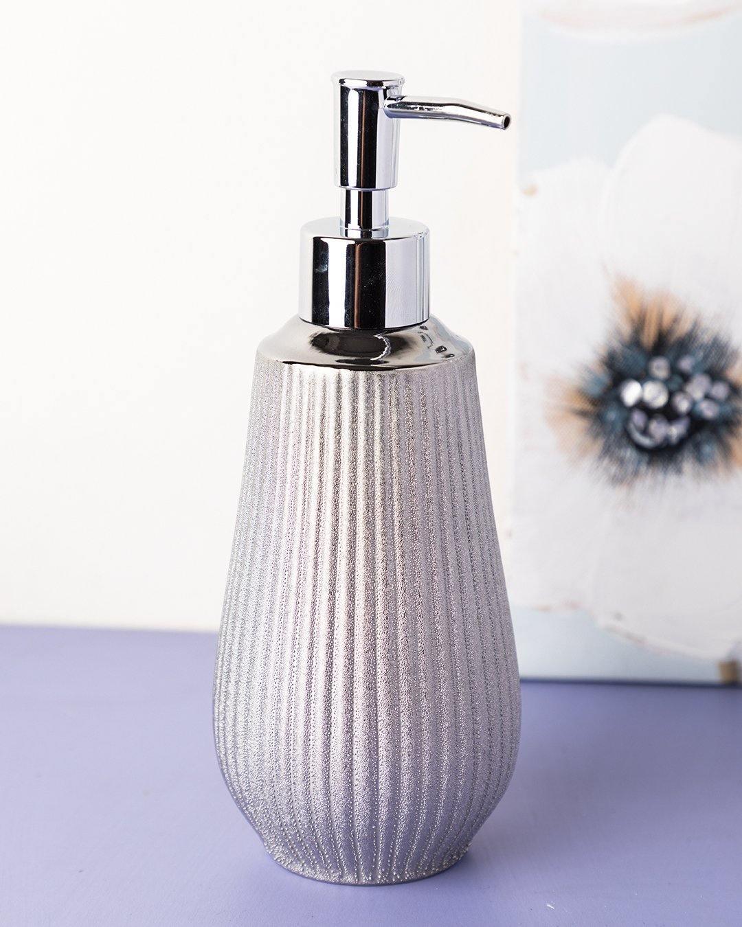 Soap Dispenser, Silver & Brown, Ceramic - MARKET 99