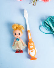 Soft Bristles Kid Compact Toothbrush with Doll Toy, Orange, Plastic - MARKET 99