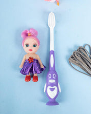 Soft Bristles Kid Compact Toothbrush with Doll Toy, Set, Violet, Plastic - MARKET 99