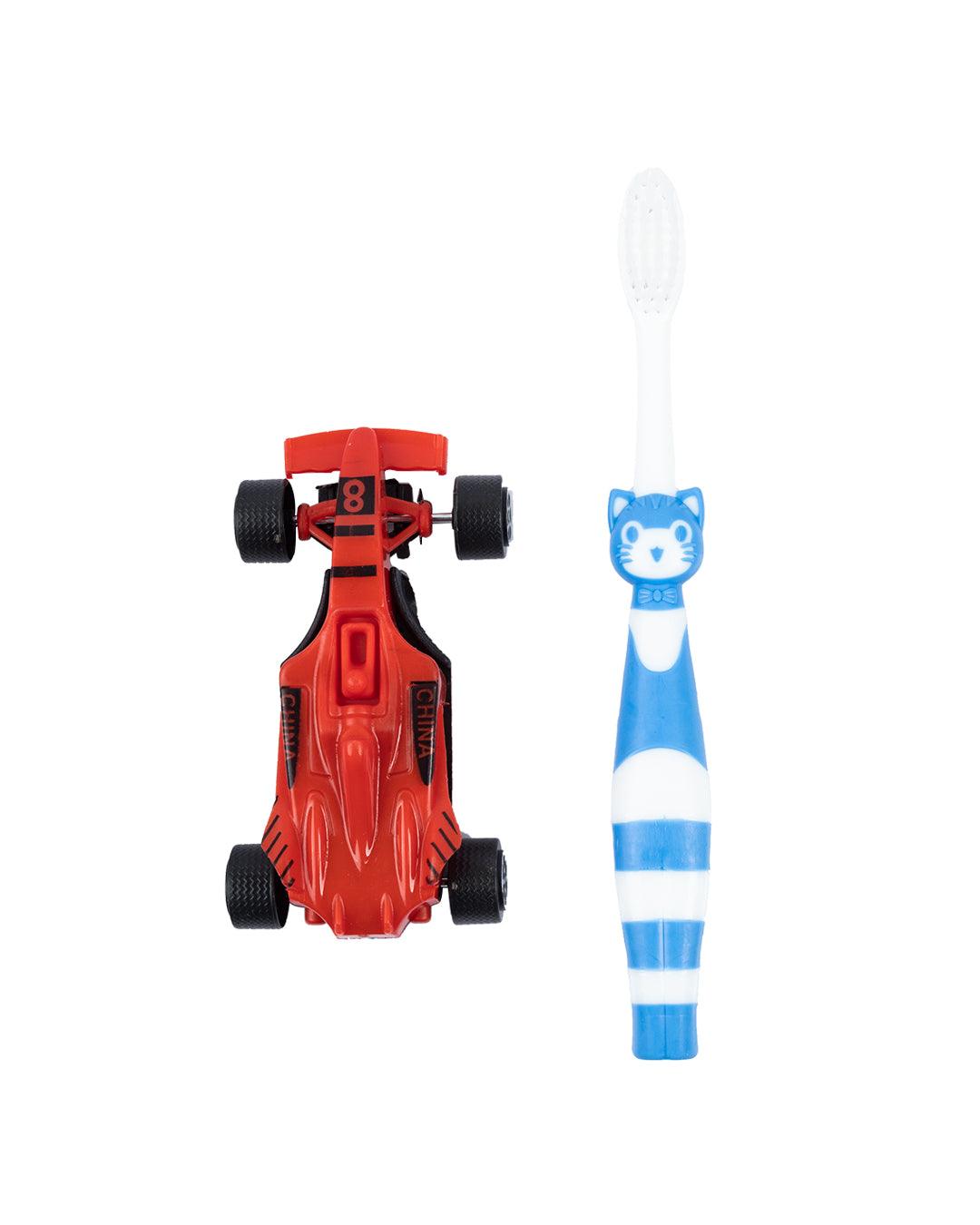 Soft Bristles Kid Compact Toothbrush with Toy Car, Red, Plastic - MARKET 99