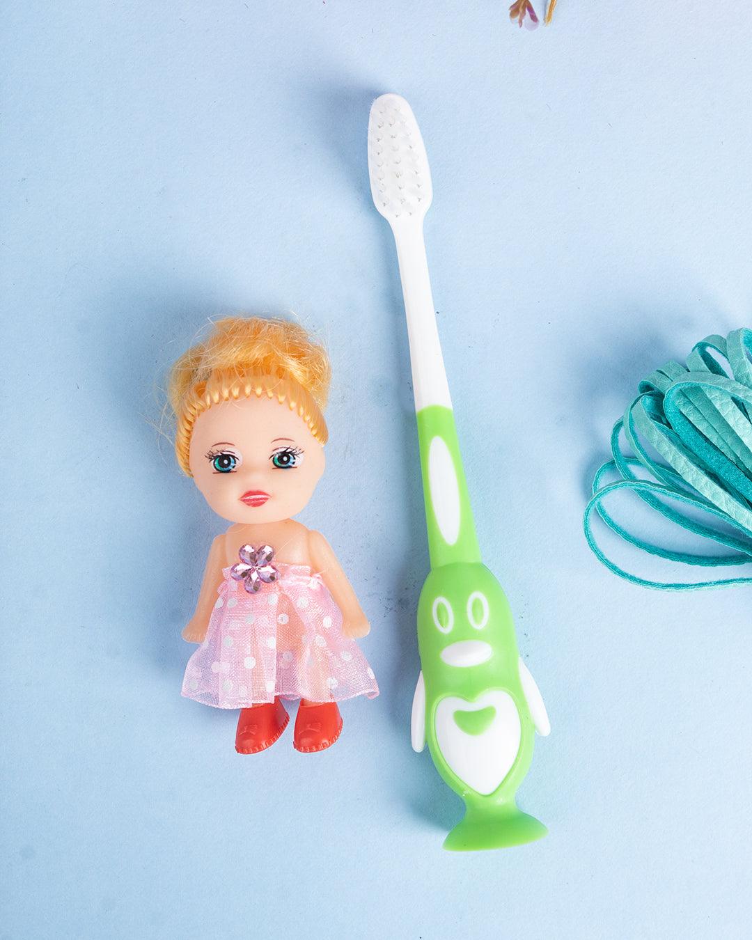 Soft Bristles Kid Toothbrush with Doll Toy, Green, Plastic - MARKET 99