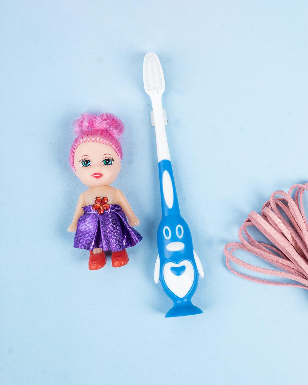 Soft Bristles Toothbrush with Baby Toy for Kids, Blue, Plastic - MARKET 99