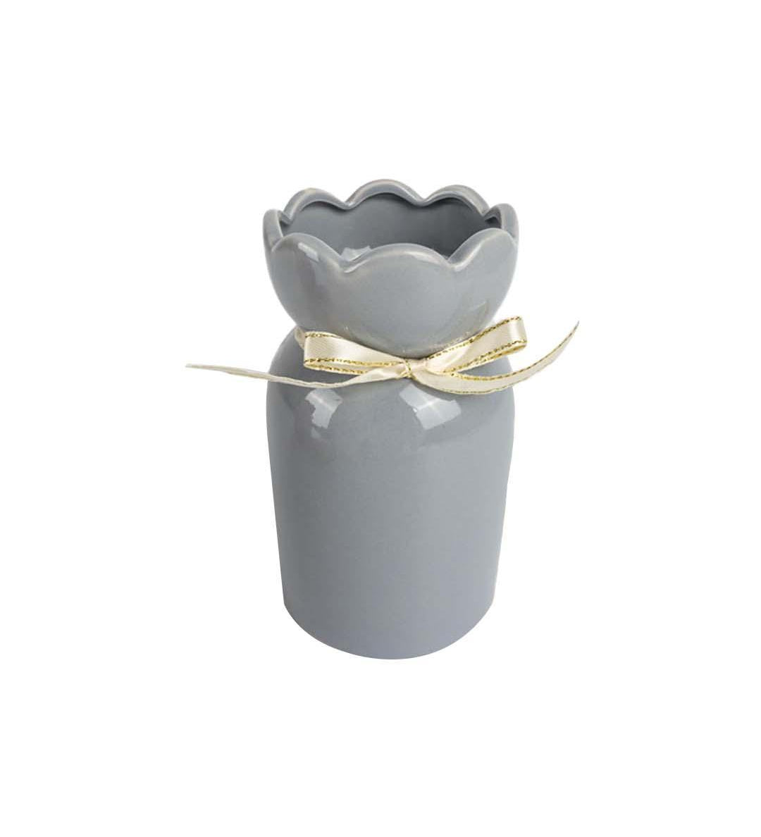Solid Vase, Floral Shaped Mouth, Grey, Ceramic - MARKET 99