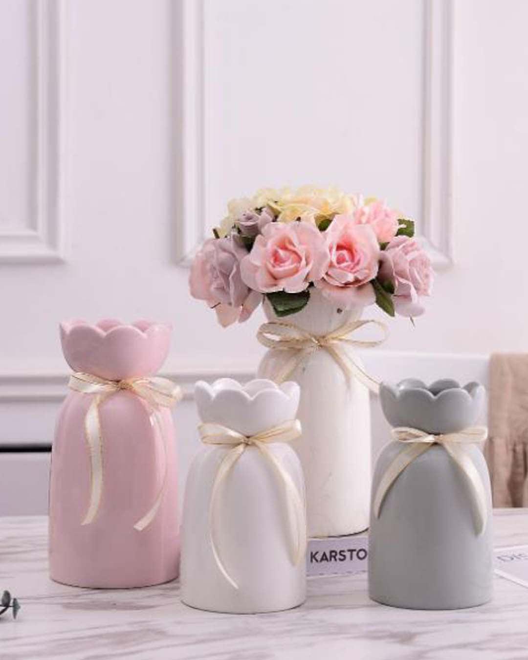 Solid Vase, Floral Shaped Mouth, Grey, Ceramic - MARKET 99