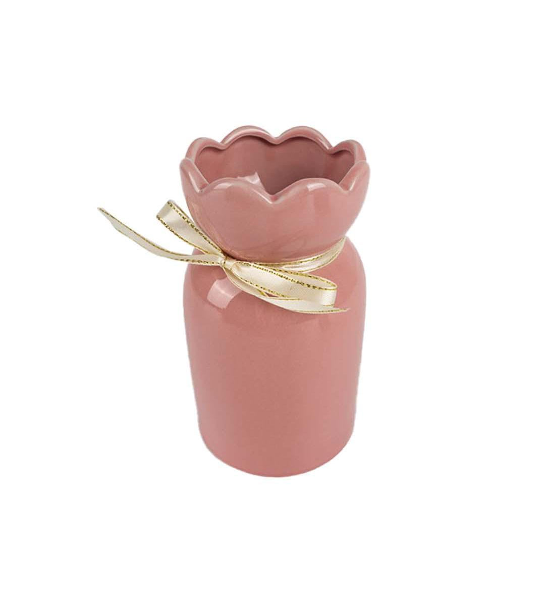 Solid Vase, Floral Shaped Mouth, Pink, Ceramic - MARKET 99