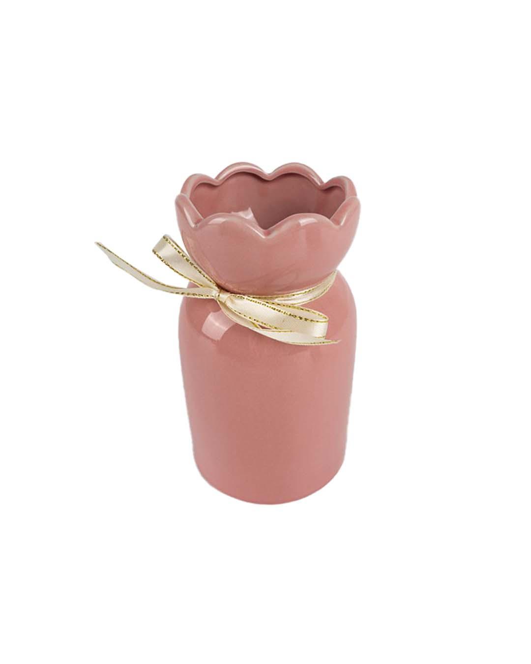 Solid Vase, Floral Shaped Mouth, Pink, Ceramic - MARKET 99