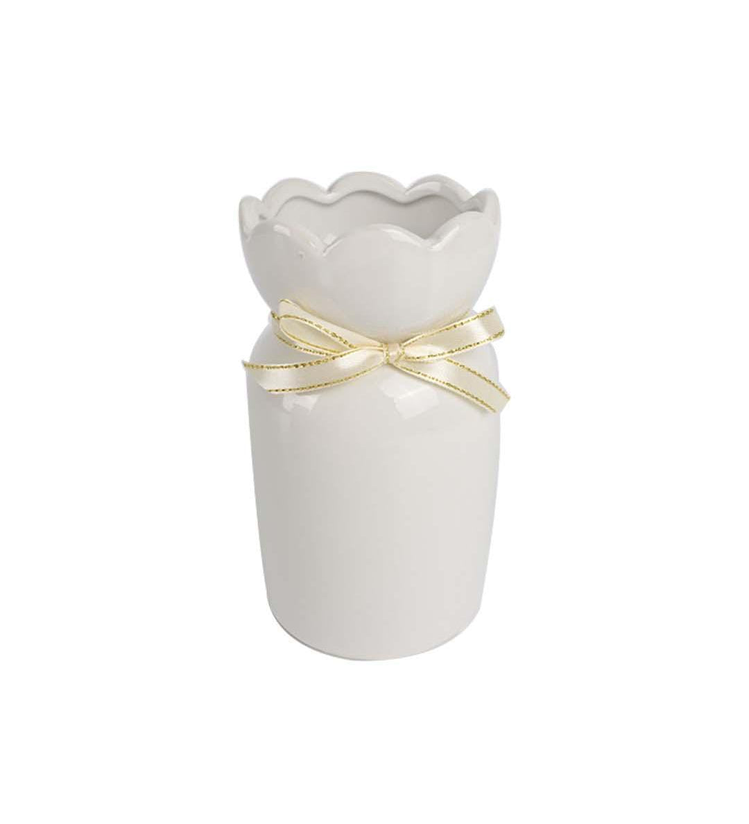 Solid Vase, Floral Shaped Mouth, White, Ceramic - MARKET 99