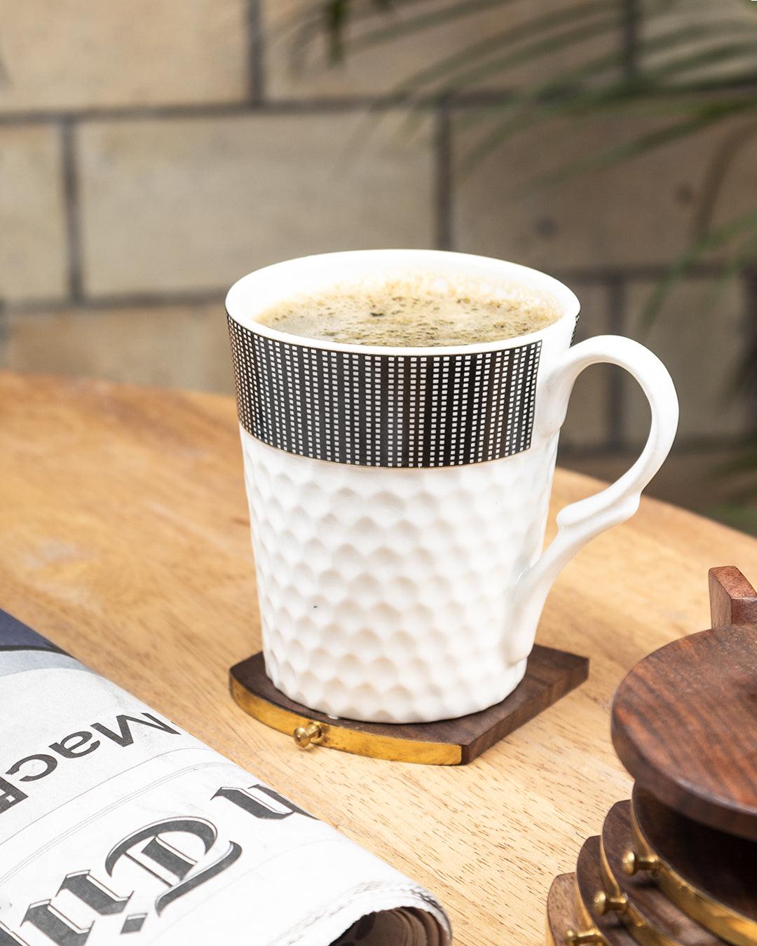 "Soot & White" Dual Glazed Diamond Textured Ceramic Tea, Milk & Coffee Mug (Matte Finish, 250mL) - MARKET 99