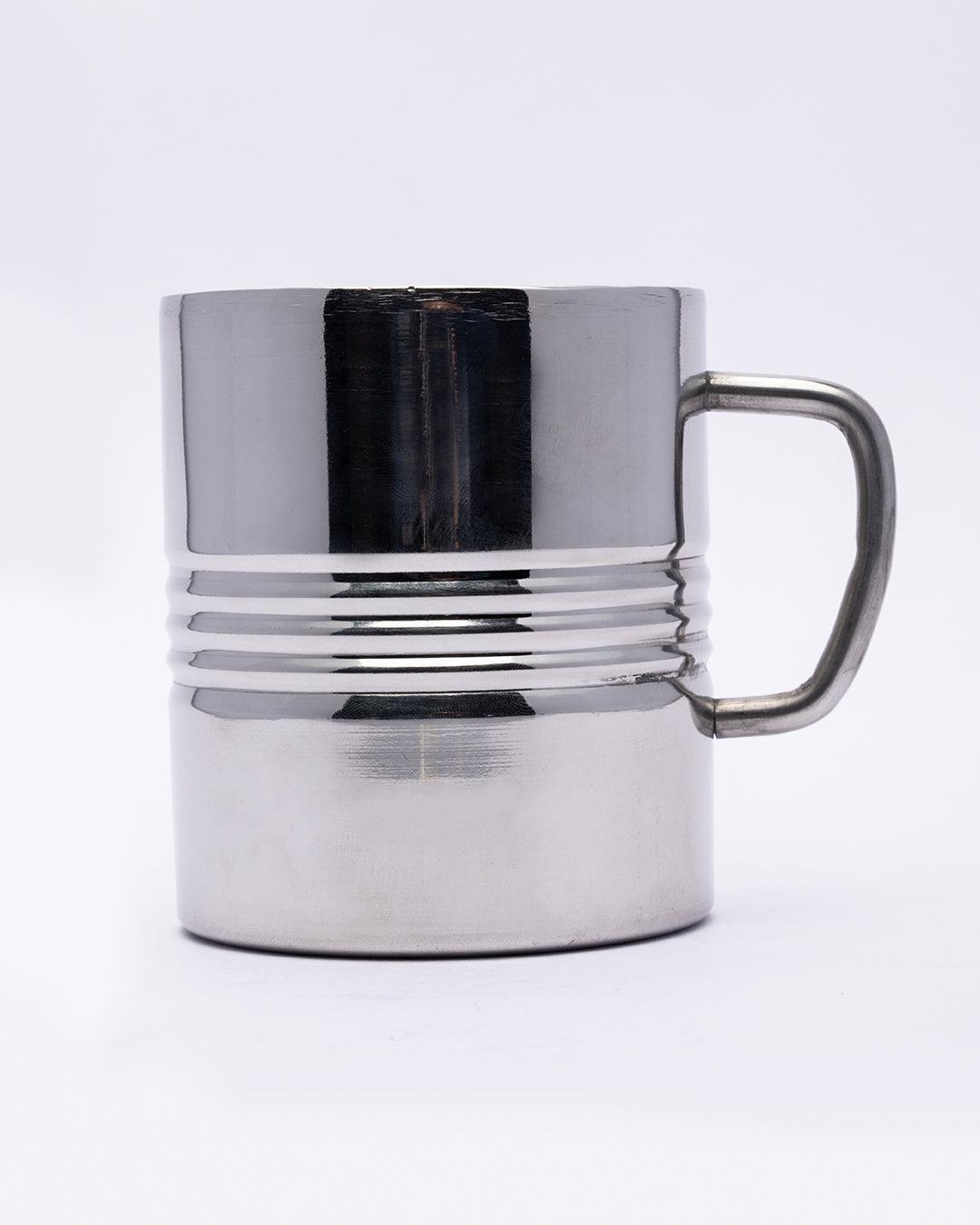 Stainless Steel Coffee Mugs, Wall Comfortable Wider Handle, Metal Coffee Mugs, Teacups, Silver, Stainless Steel, Set of 2, 300 mL - MARKET 99