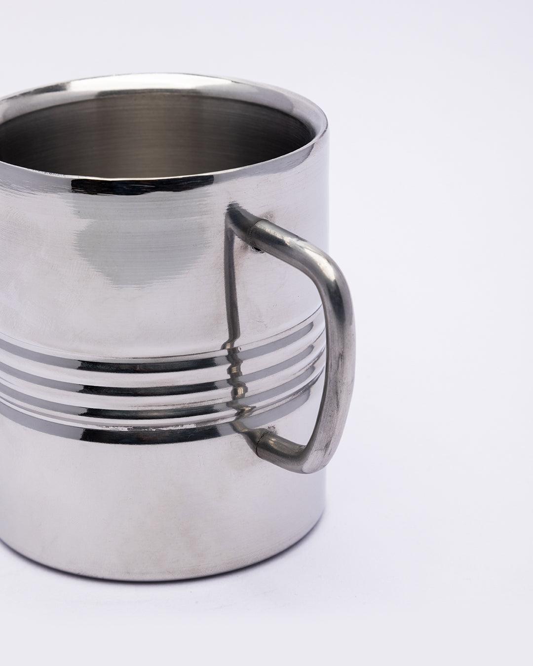 Stainless Steel Coffee Mugs, Wall Comfortable Wider Handle, Metal Coffee Mugs, Teacups, Silver, Stainless Steel, Set of 2, 300 mL - MARKET 99