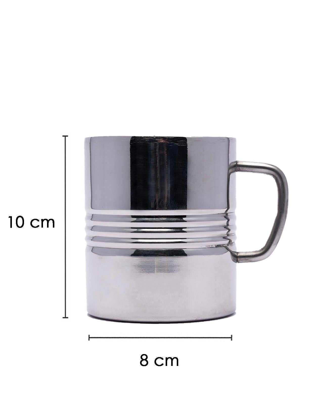 Stainless Steel Coffee Mugs, Wall Comfortable Wider Handle, Metal Coffee Mugs, Teacups, Silver, Stainless Steel, Set of 2, 300 mL - MARKET 99