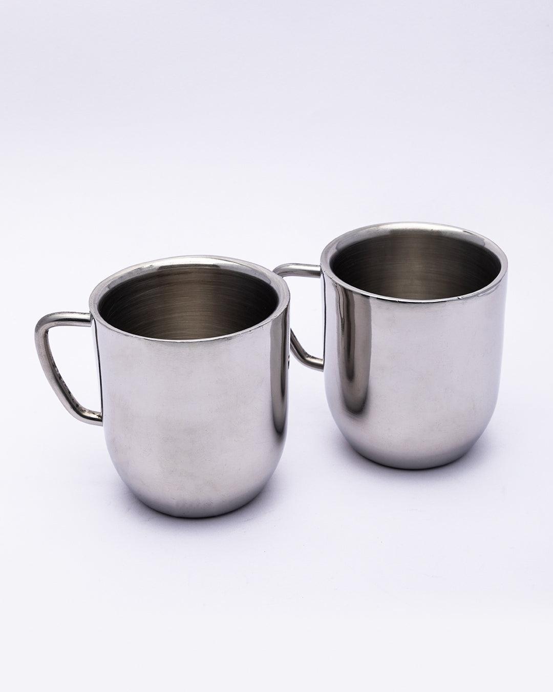 Stainless Steel Mugs, Tea & Coffee Mugs, Silver, Stainless Steel, Set of 2 - MARKET 99