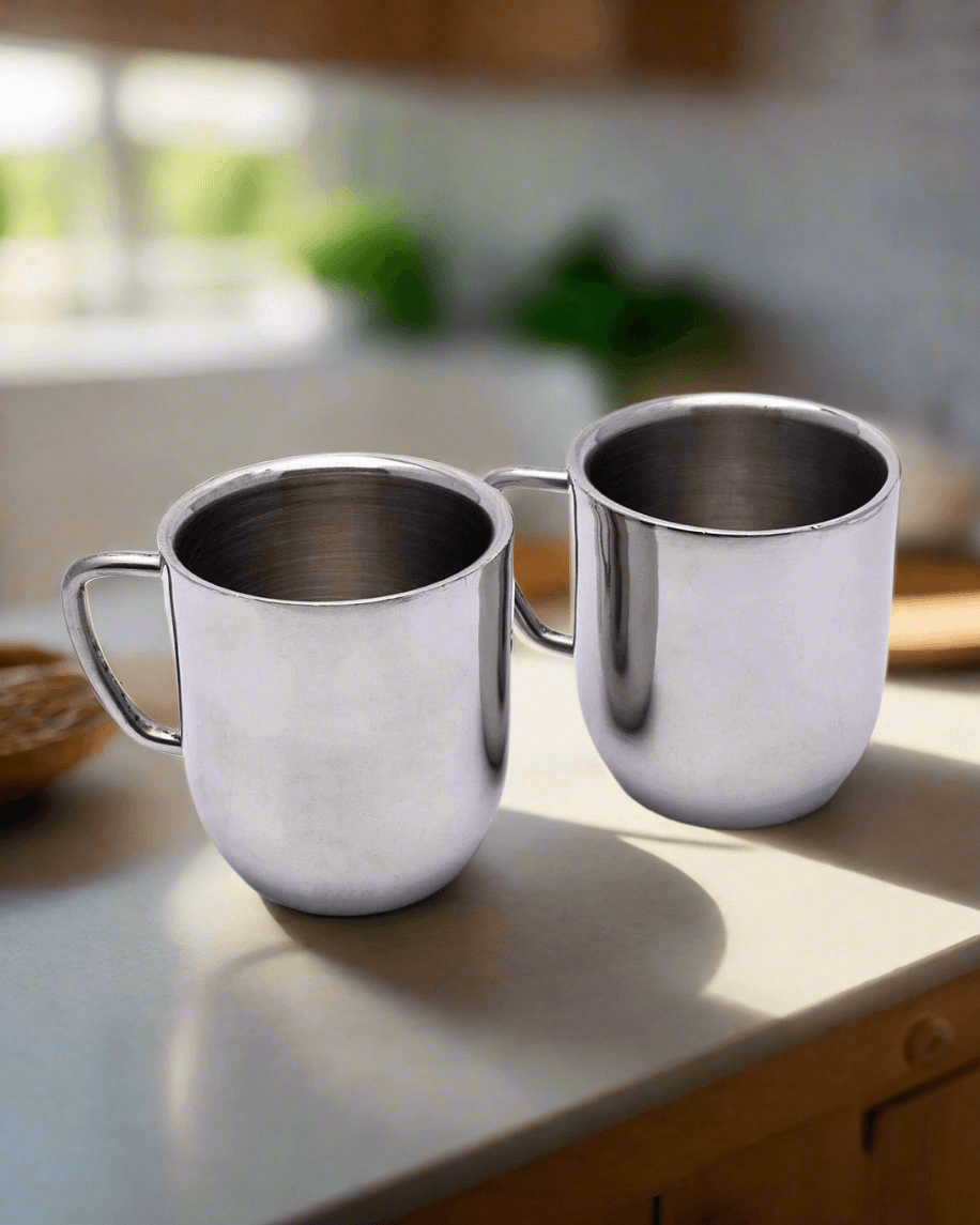 Stainless Steel Mugs, Tea & Coffee Mugs, Silver, Stainless Steel, Set of 2