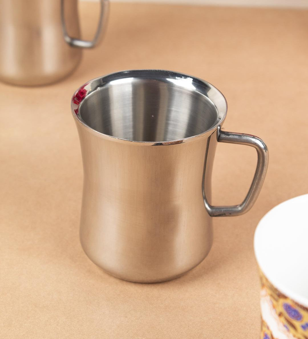 Stainless Steel Solid Tea & Coffee Mugs ( Set Of 2, 300 mL, Silver Colour ) - MARKET 99