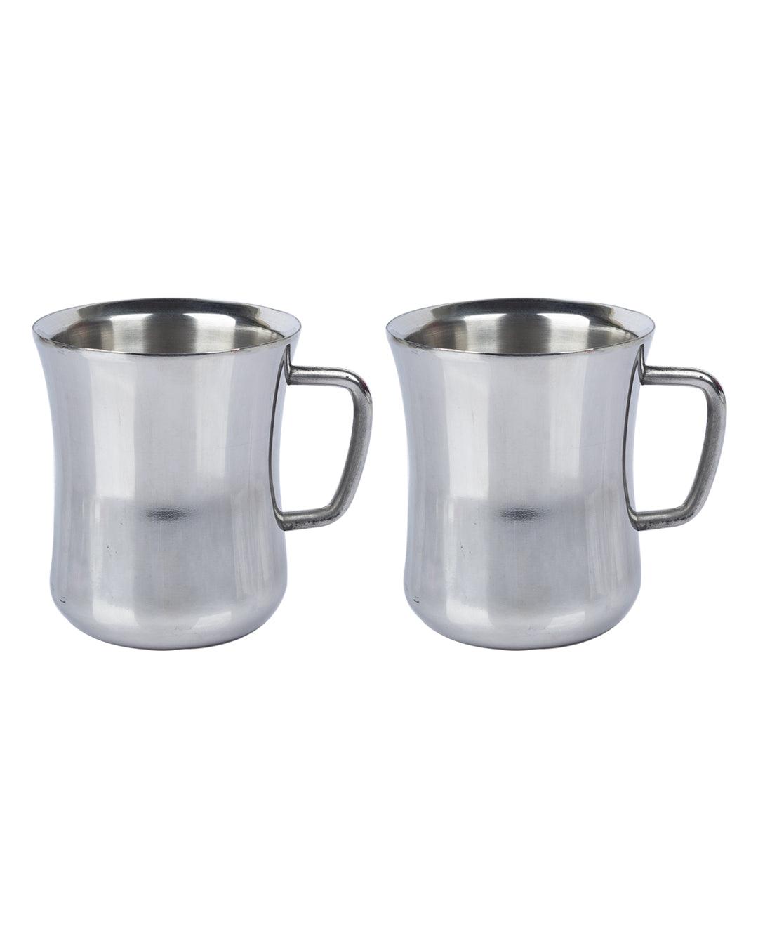 Stainless Steel Solid Tea & Coffee Mugs ( Set Of 2, 300 mL, Silver Colour ) - MARKET 99