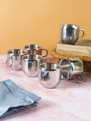 Stainless Steel Solid Tea & Coffee Mugs ( Set Of 6, 100 mL, Silver Colour) - MARKET 99