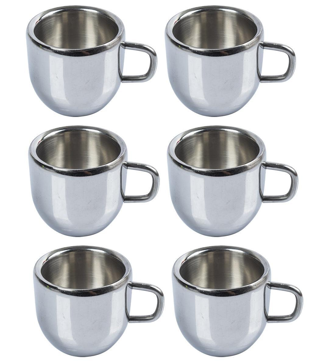 Stainless Steel Solid Tea & Coffee Mugs ( Set Of 6, 100 mL, Silver Colour) - MARKET 99