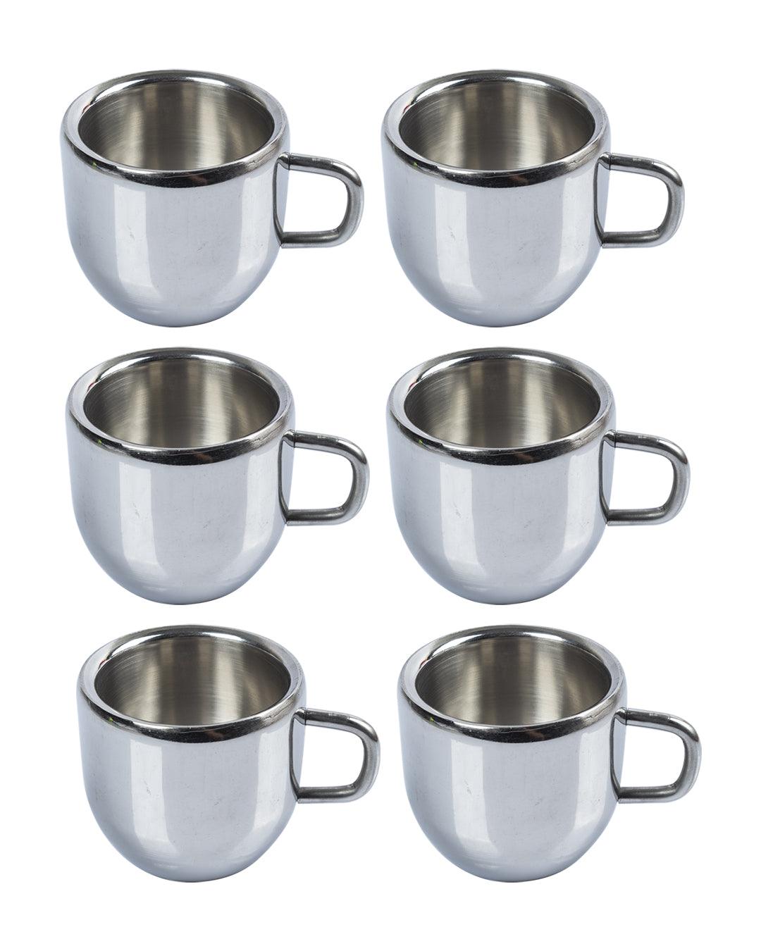 Stainless Steel Solid Tea & Coffee Mugs ( Set Of 6, 100 mL, Silver Colour) - MARKET 99