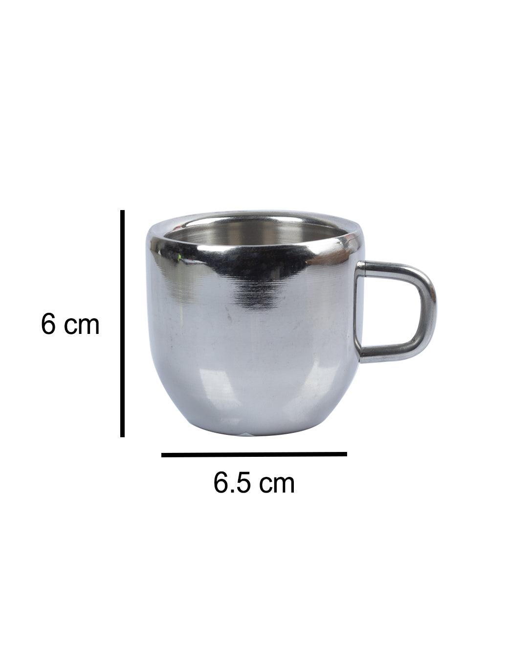Stainless Steel Solid Tea & Coffee Mugs ( Set Of 6, 100 mL, Silver Colour) - MARKET 99