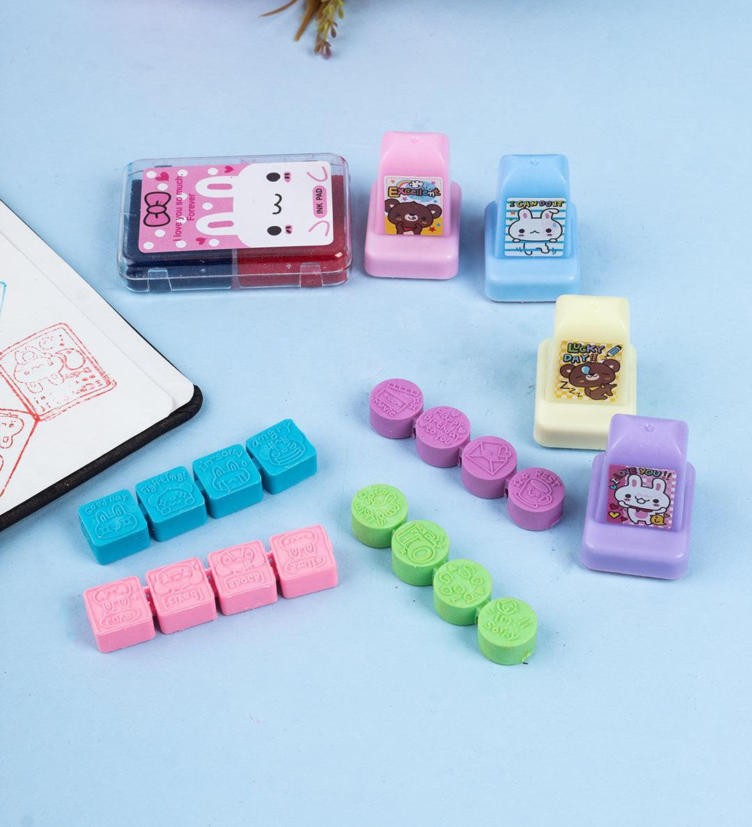 Stamp Craft Set, Stamps & Ink Pad, Multicolour, Plastic - MARKET 99