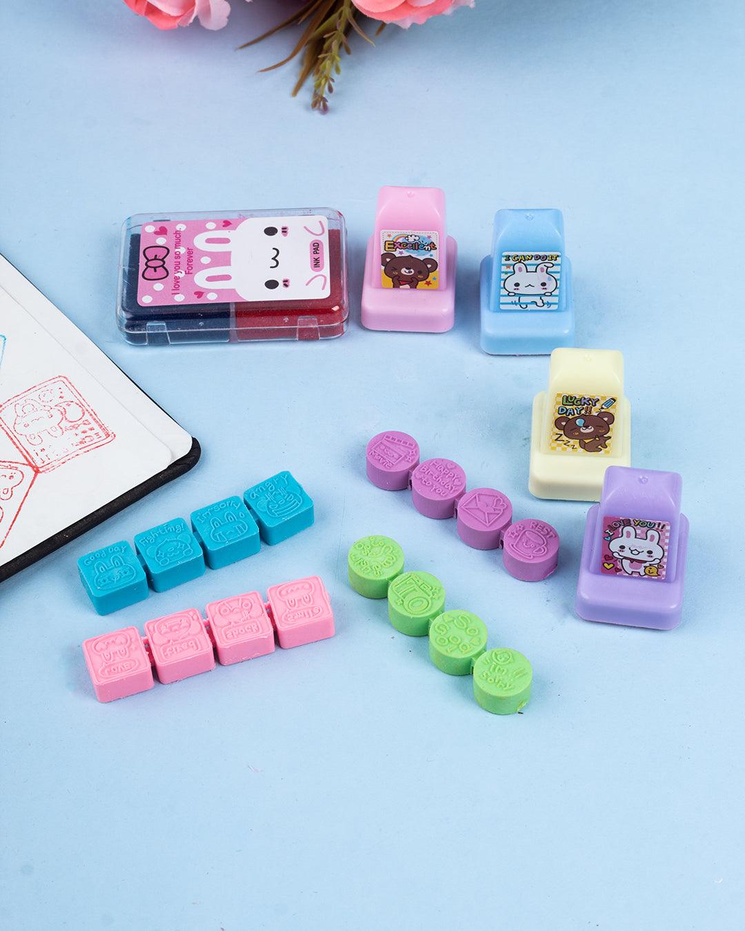 Stamp Craft Set, Stamps & Ink Pad, Multicolour, Plastic - MARKET 99
