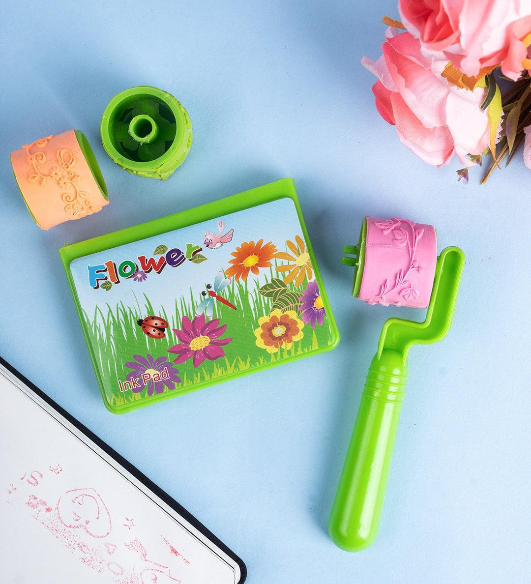 Stamp Roller Set, Stamps & Ink Pad, Green, Plastic & TPR - MARKET 99