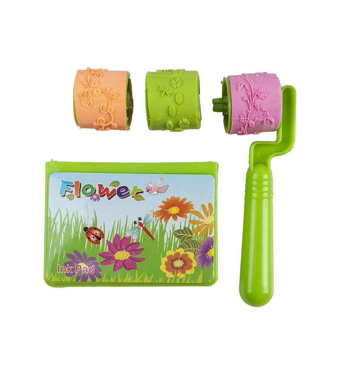 Stamp Roller Set, Stamps & Ink Pad, Green, Plastic & TPR - MARKET 99