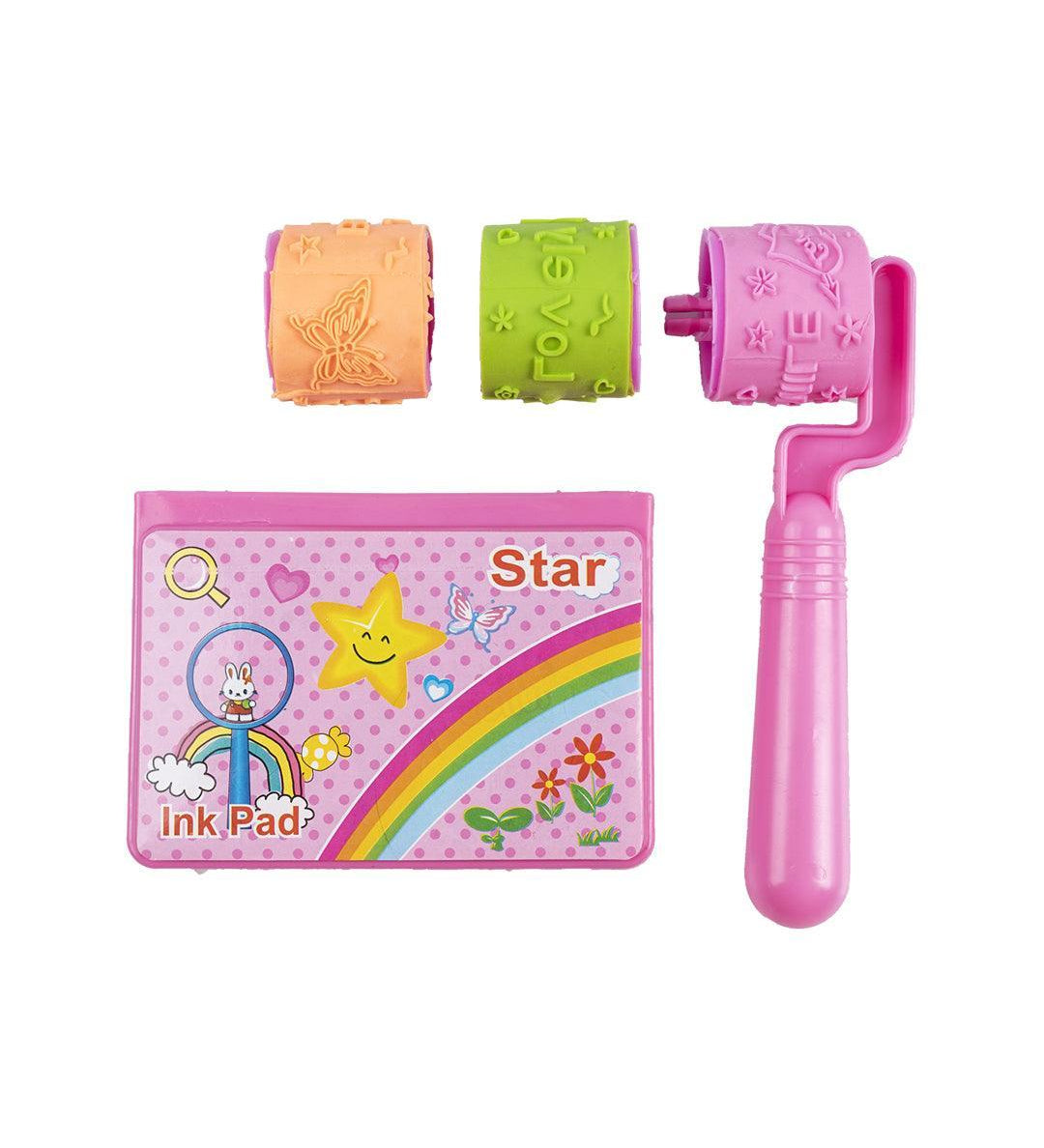 Stamp Roller Set, Stamps & Ink Pad, Pink, Plastic & TPR - MARKET 99