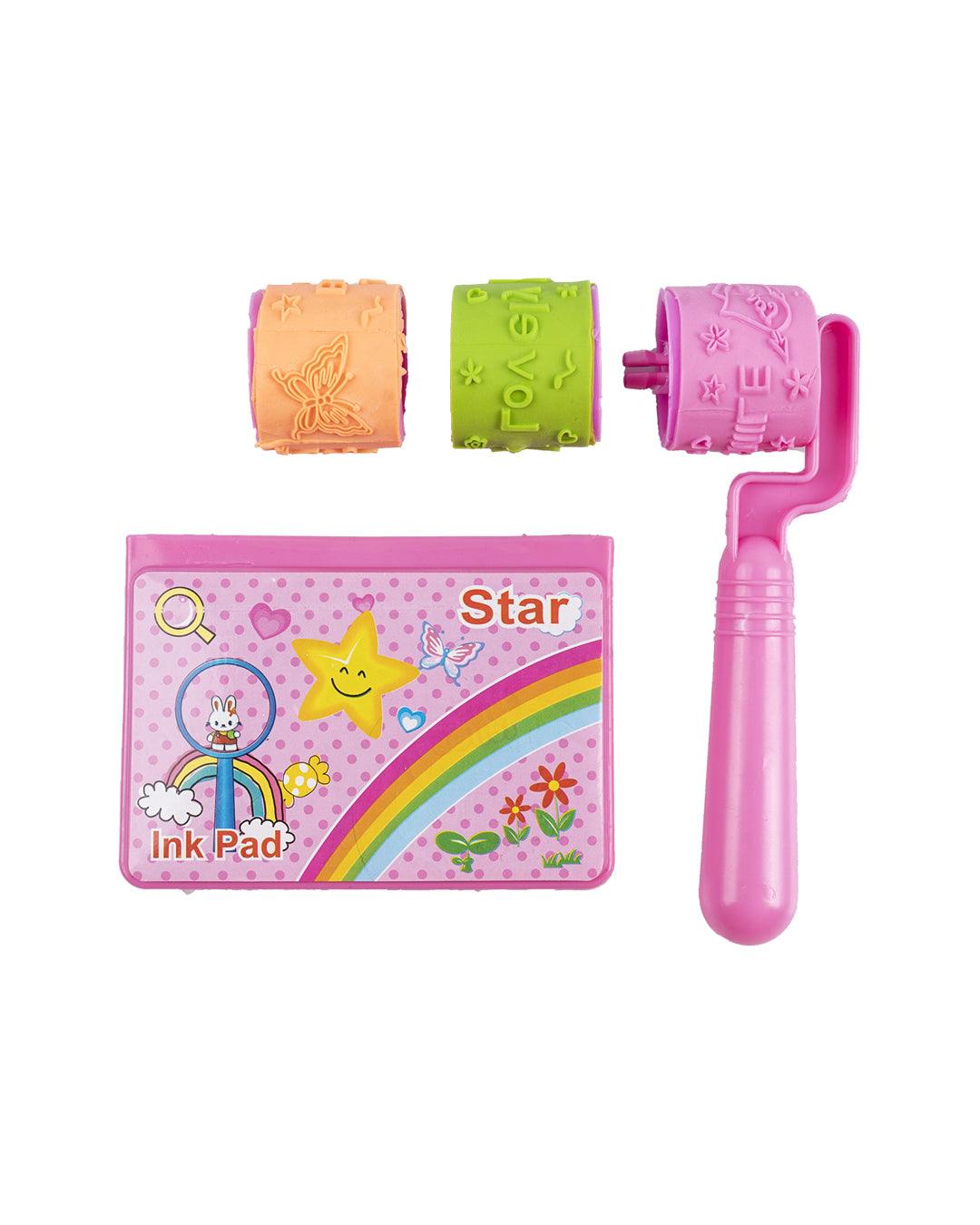 Stamp Roller Set, Stamps & Ink Pad, Pink, Plastic & TPR - MARKET 99