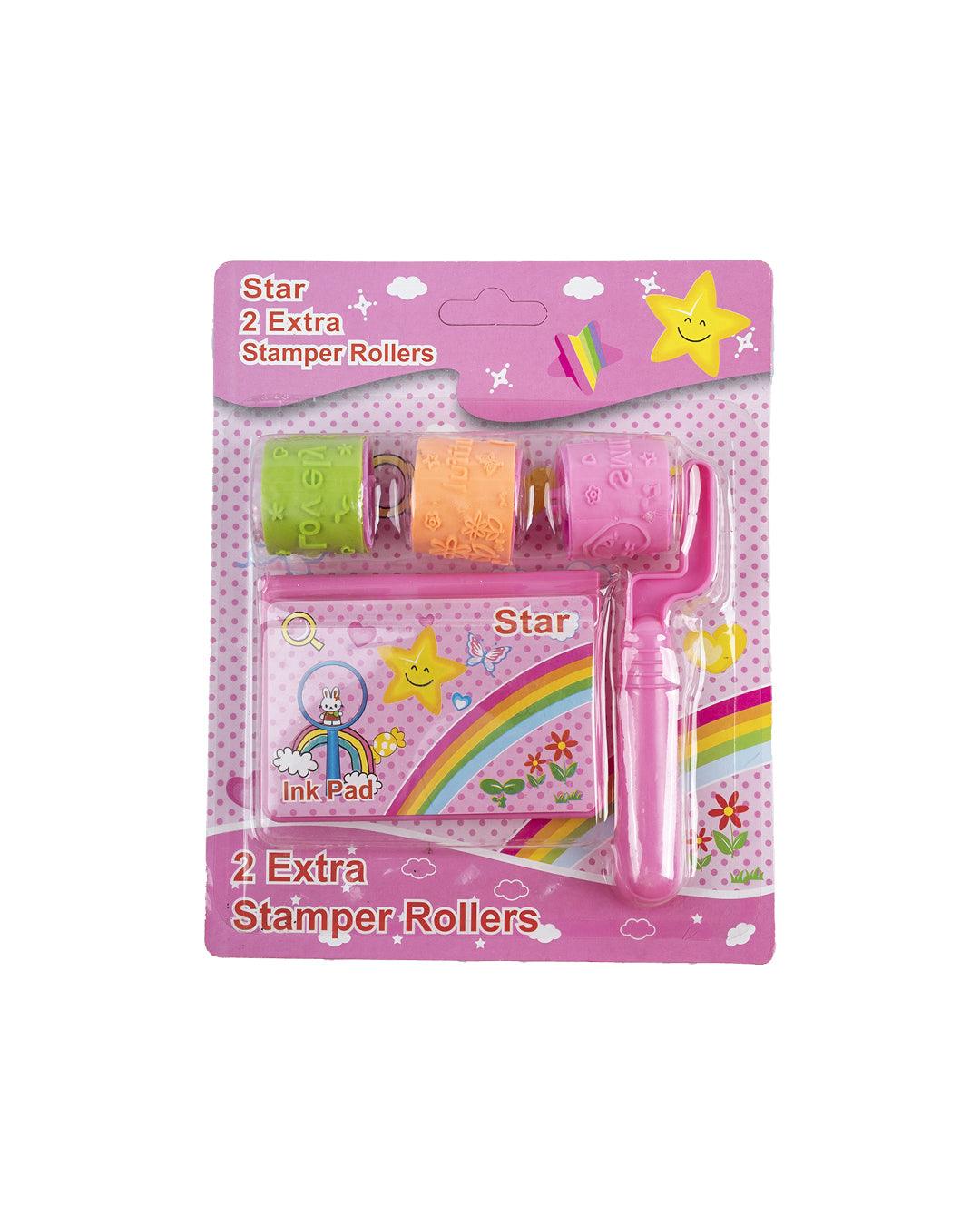 Stamp Roller Set, Stamps & Ink Pad, Pink, Plastic & TPR - MARKET 99