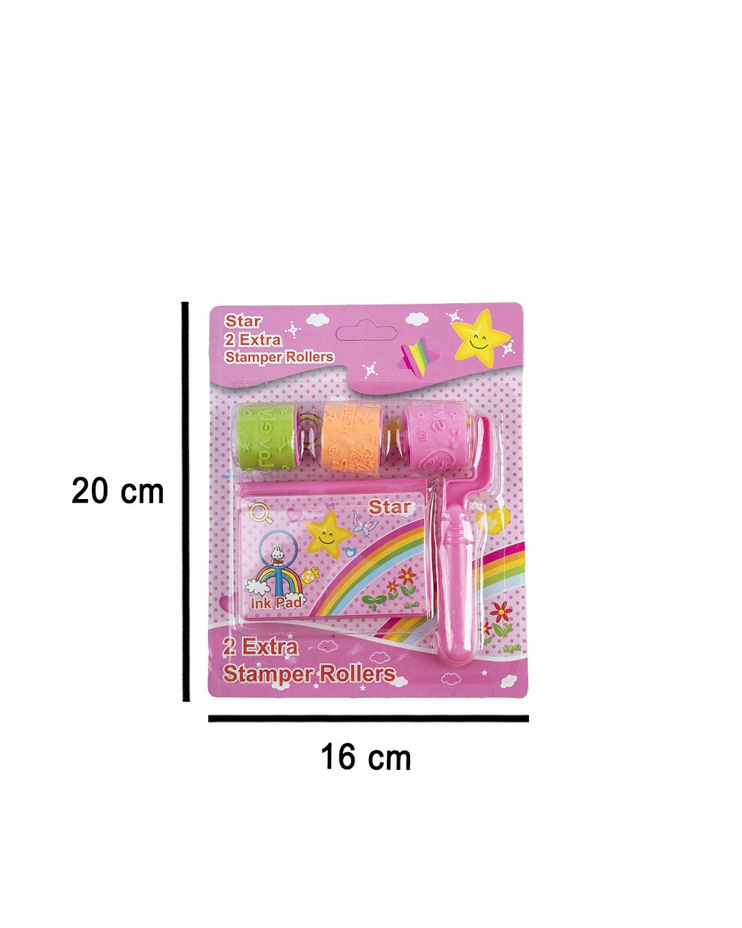 Stamp Roller Set, Stamps & Ink Pad, Pink, Plastic & TPR - MARKET 99