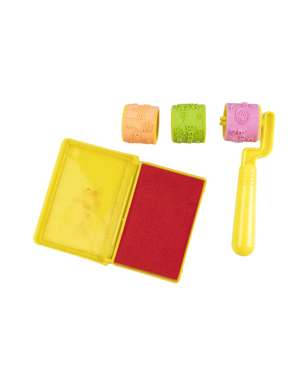 Stamp Roller Set, Stamps & Ink Pad, Yellow, Plastic & TPR - MARKET 99