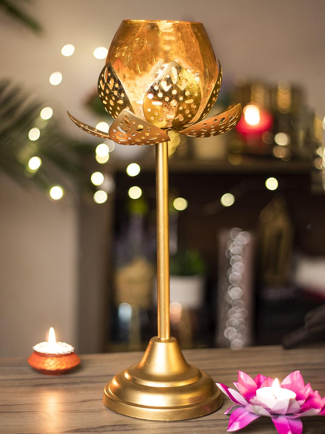 Diwali Decoration Item STANDING LOTUS T- LITE HOLDER(S)