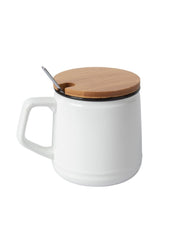 Star Ceramic Coffee Mug With Lid - 350 ml, Mixing Spoon