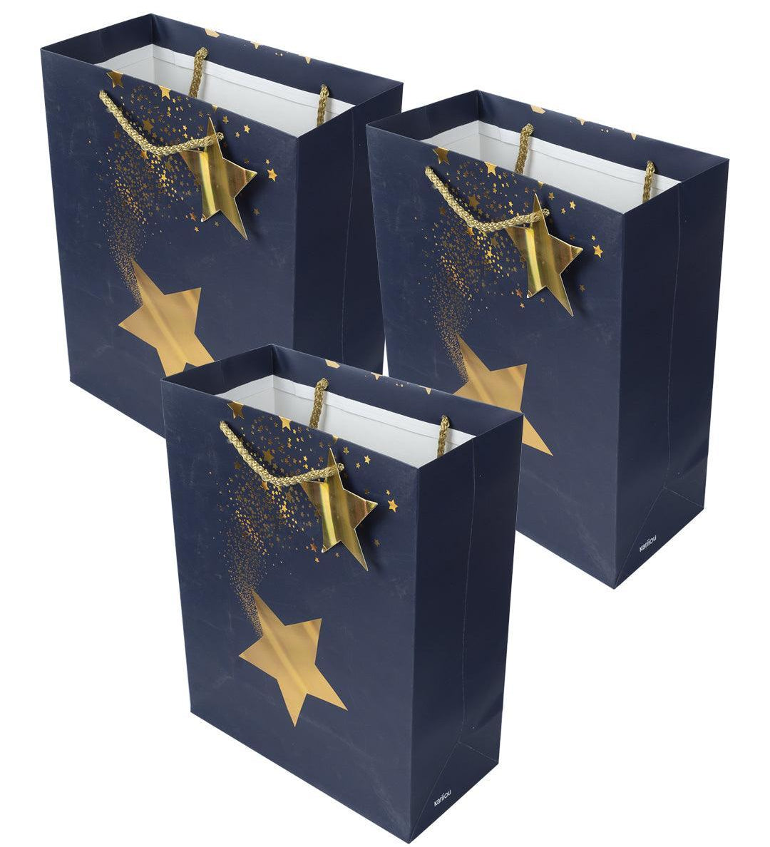 Stardust Gift Bag, Medium, Navy Blue, Paper, Set of 3 - MARKET 99