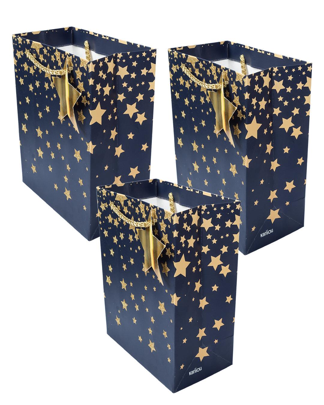 Starry Gift Bag, Large, Navy Blue, Paper, Set of 3 - MARKET 99