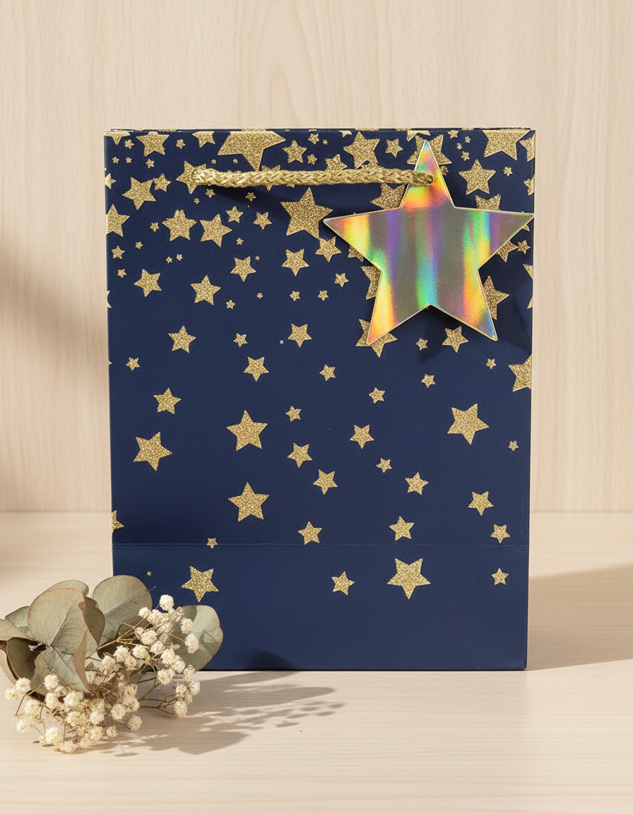 Starry Gift Bag, Large, Navy Blue, Paper, Set of 3