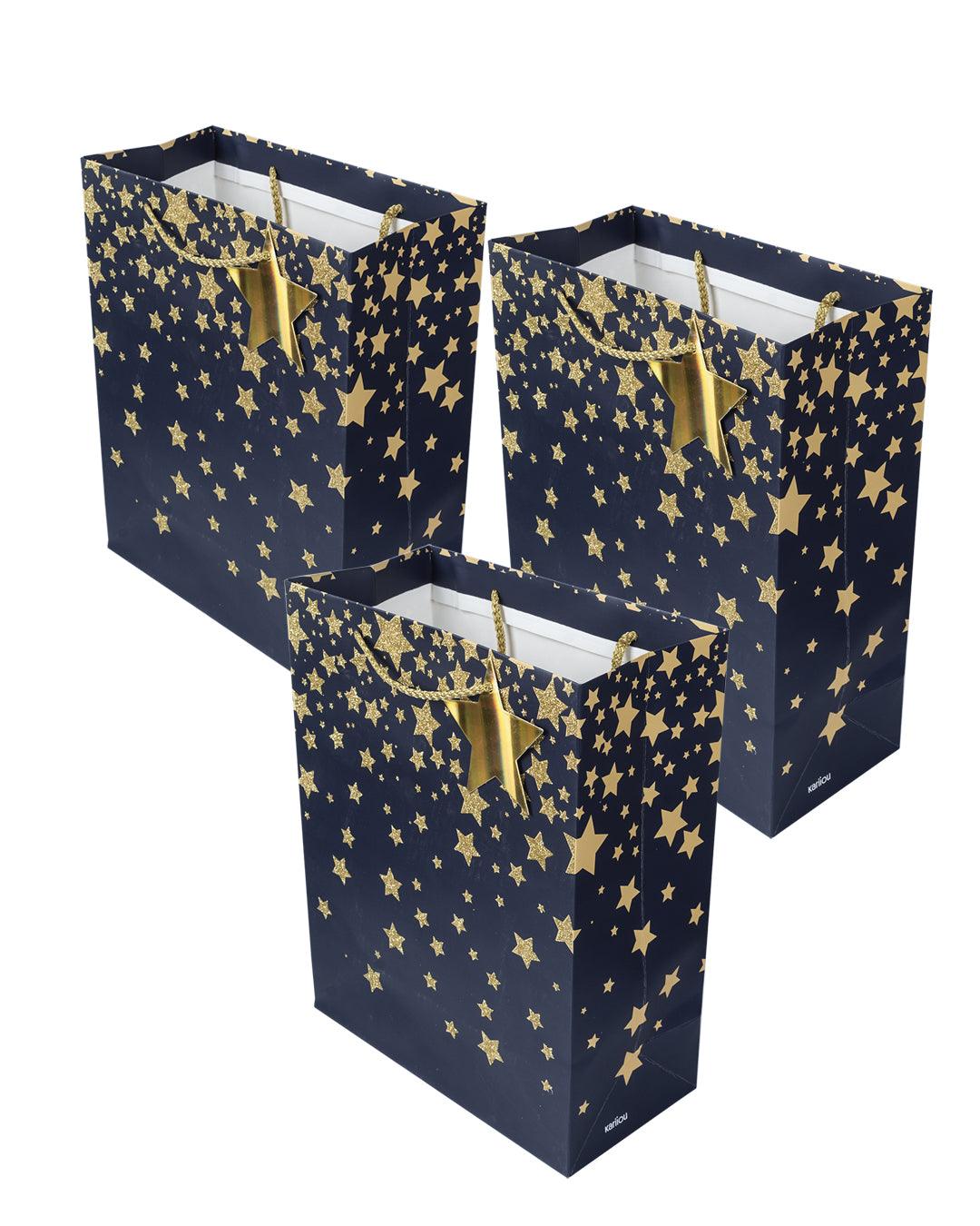 Starry Gift Bag, Medium, Navy Blue, Paper, Set of 3 - MARKET 99