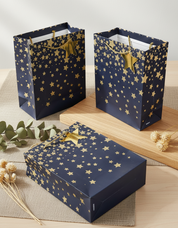 Starry Gift Bag, Medium, Navy Blue, Paper, Set of 3