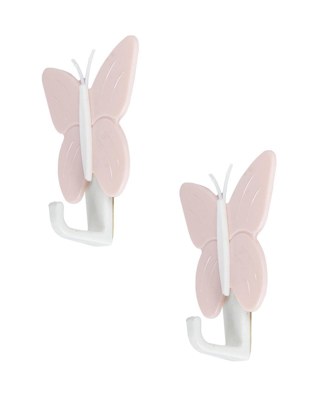 Sticky Hooks, Self Adhesive Back, Butterfly Shaped Design, Pink, Plastic - MARKET 99