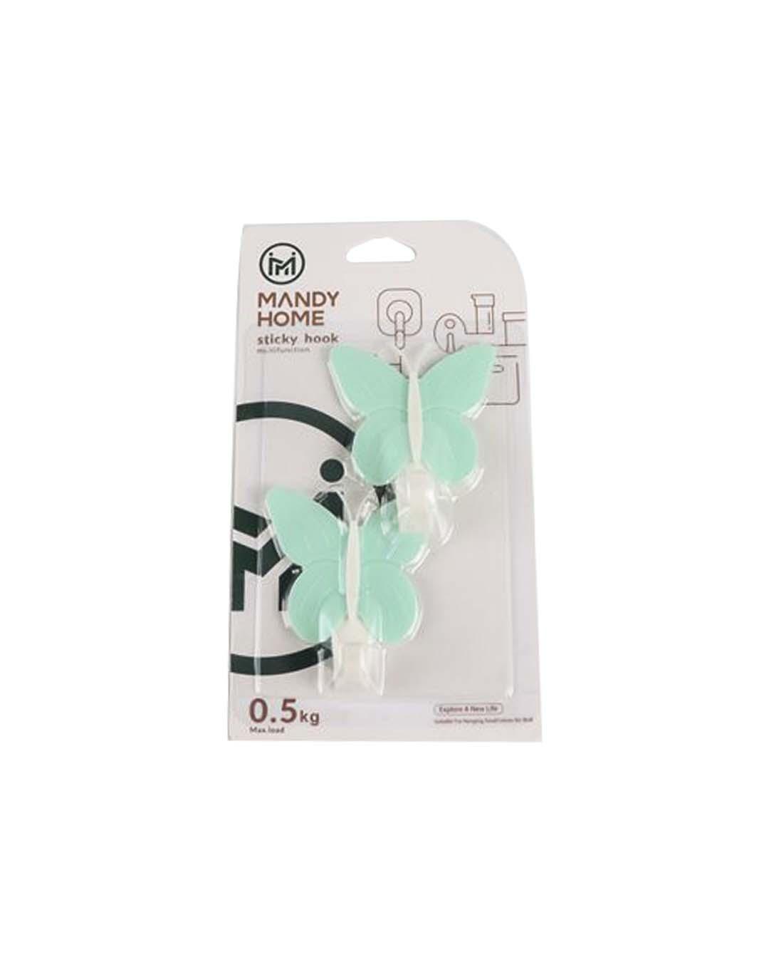 Sticky Hooks, Self Adhesive Back, Butterfly Shaped Design, Turquoise, Plastic - MARKET 99