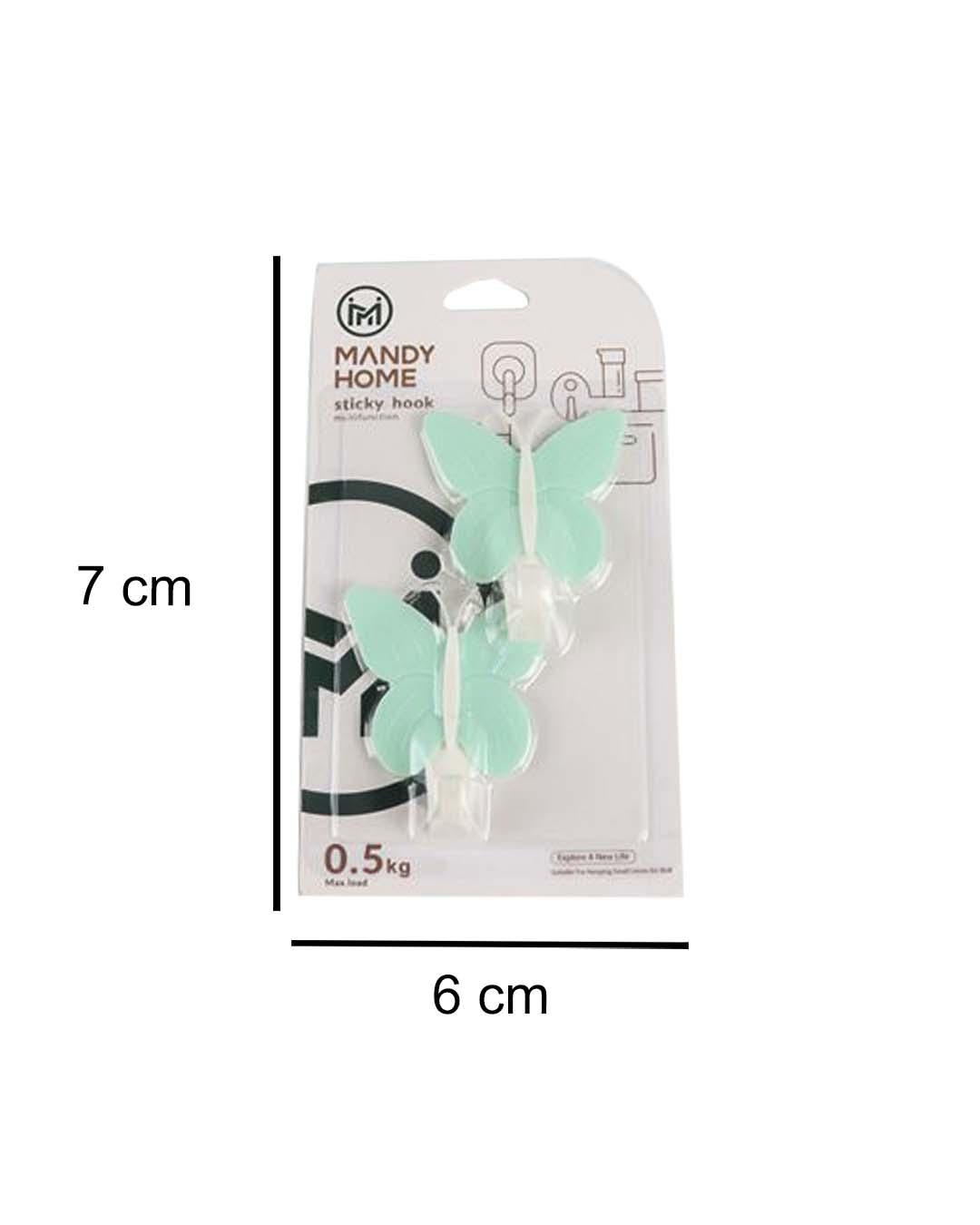 Sticky Hooks, Self Adhesive Back, Butterfly Shaped Design, Turquoise, Plastic - MARKET 99