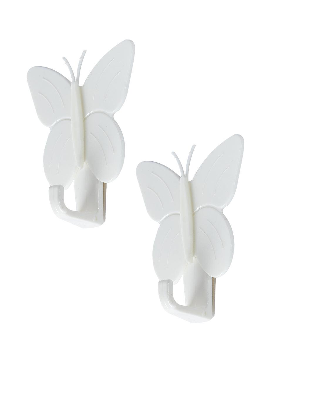 Sticky Hooks, Self Adhesive Back, Butterfly Shaped Design, White, Plastic - MARKET 99
