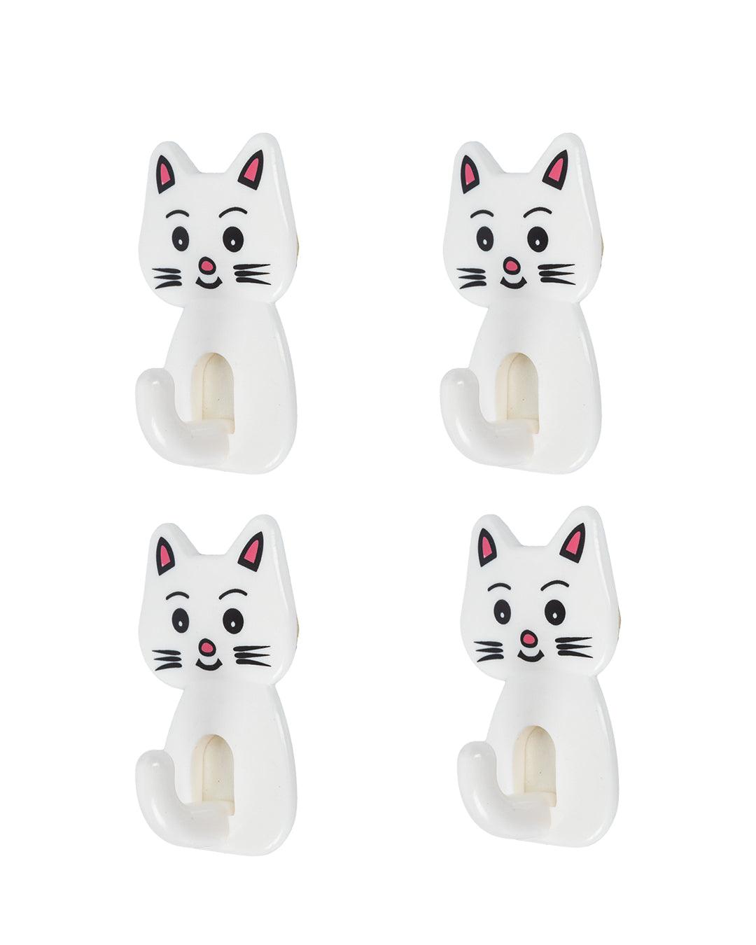 Sticky Hooks, Self Adhesive Back, Cat Shaped Design, White, Plastic - MARKET 99