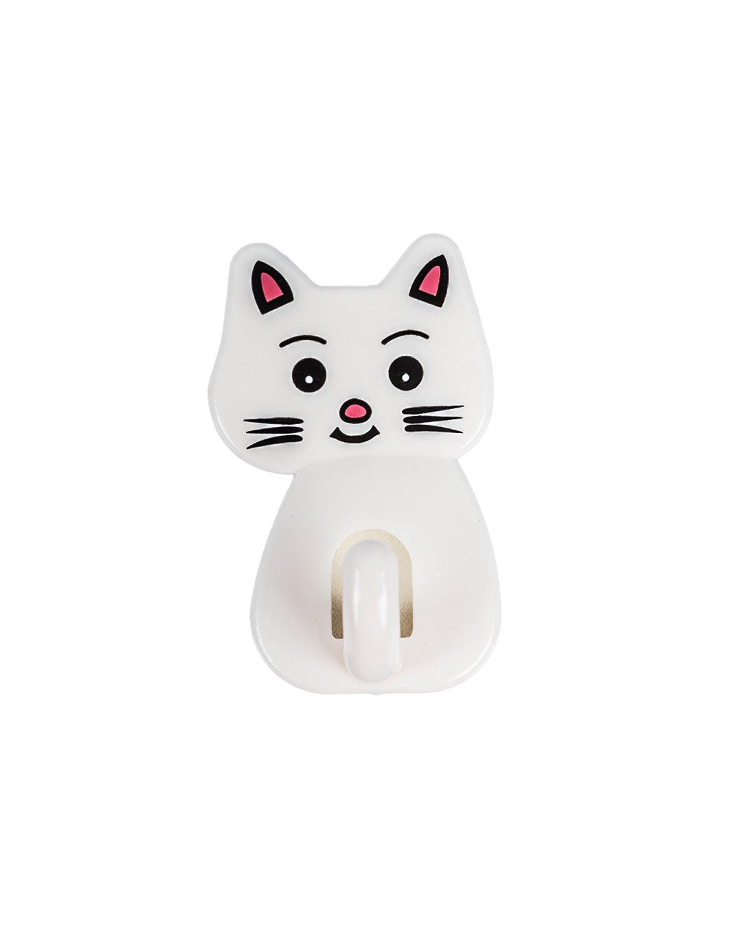 Sticky Hooks, Self Adhesive Back, Cat Shaped Design, White, Plastic - MARKET 99