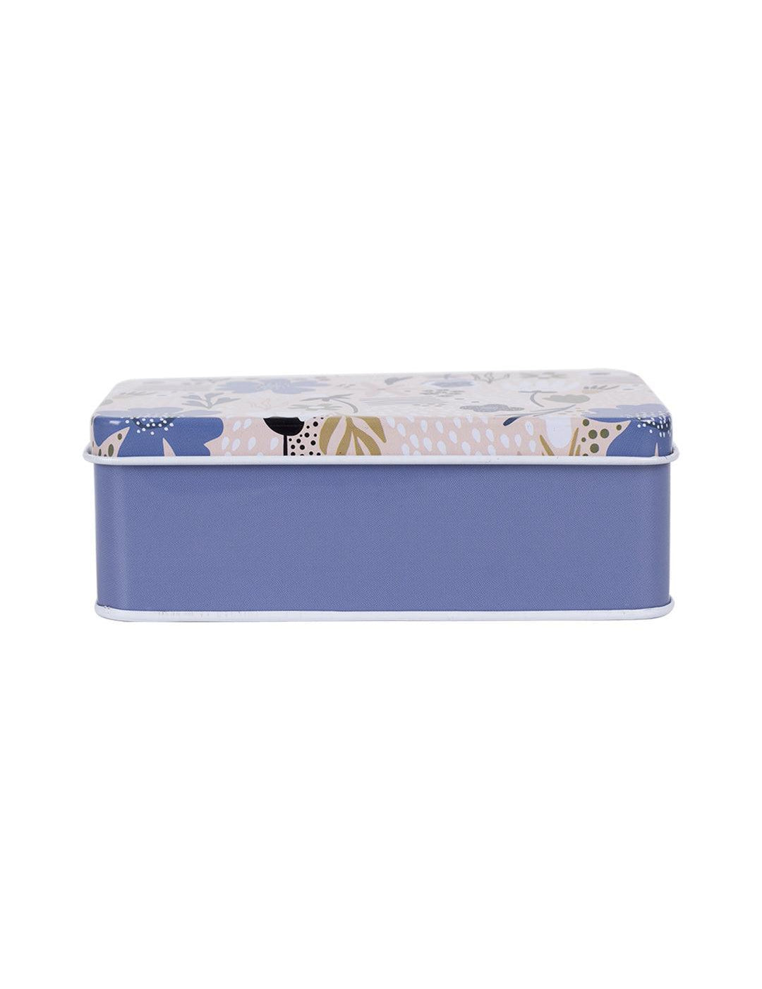 Storage Box, Flower Print, Off -White, Blue, Tin - MARKET 99