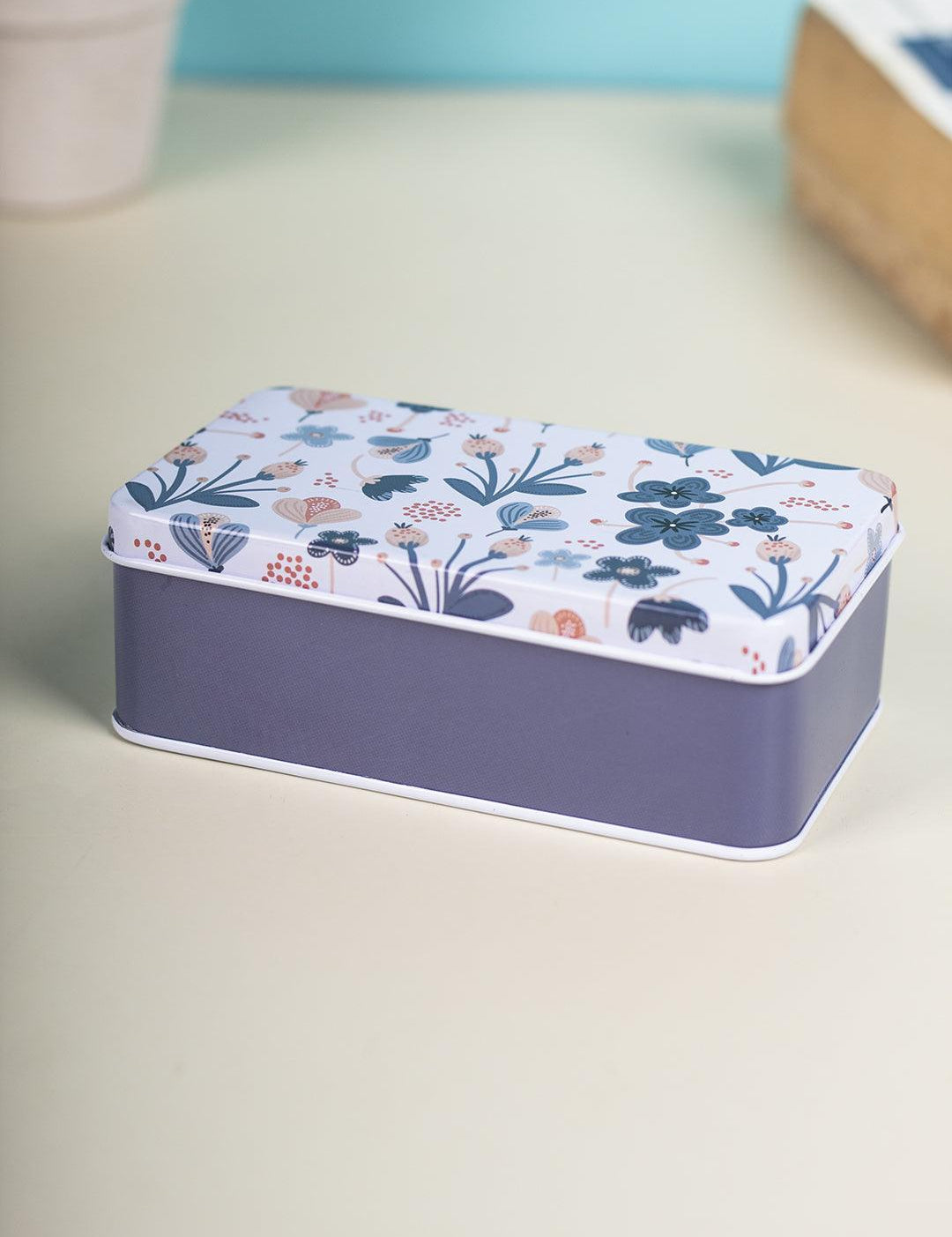 Storage Box, Flower Print, Off-White, Tin - MARKET 99