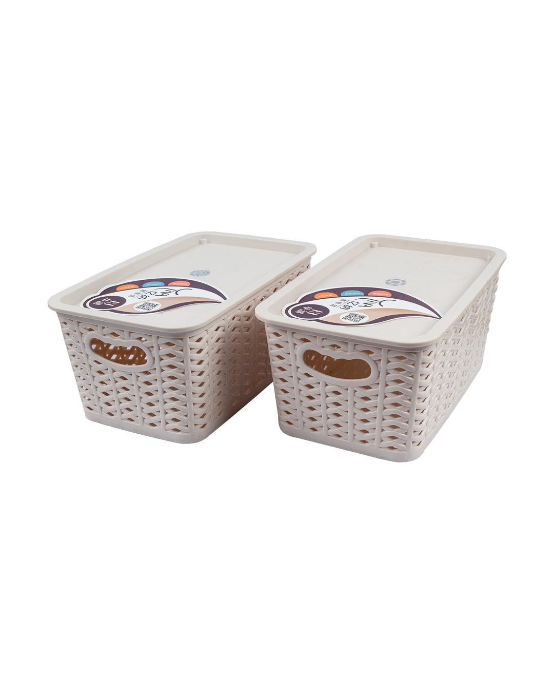 Storage Box with Lid, Beige, Plastic, Set of 2 - MARKET 99