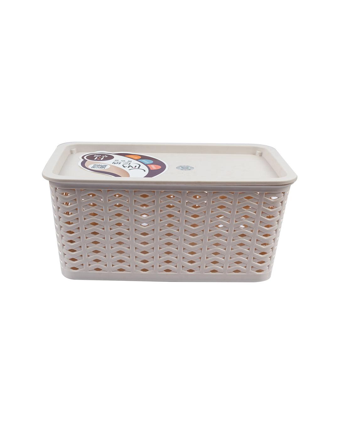 Storage Box with Lid, Beige, Plastic, Set of 2 - MARKET 99